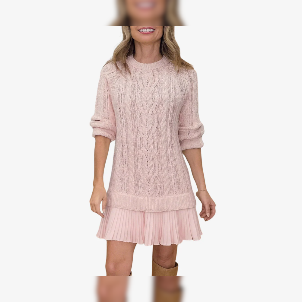 Strikket Kjole med Plissert Skjørt – Elegant Vinterkjole | Clarea Fashion