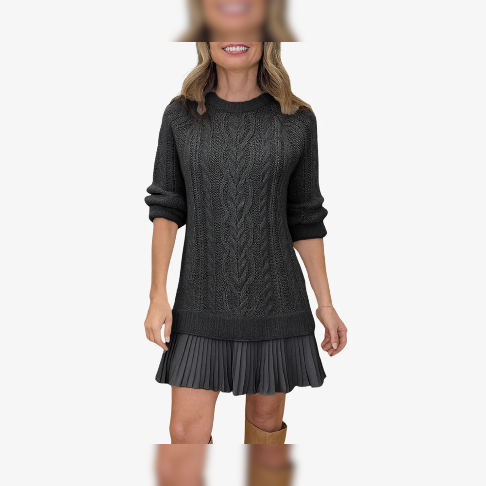 Strikket Kjole med Plissert Skjørt – Elegant Vinterkjole | Clarea Fashion