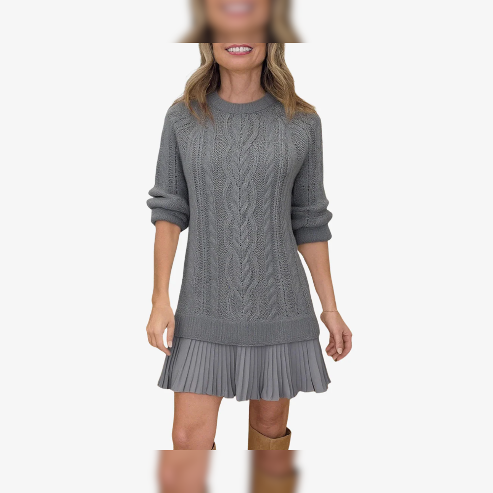 Strikket Kjole med Plissert Skjørt – Elegant Vinterkjole | Clarea Fashion