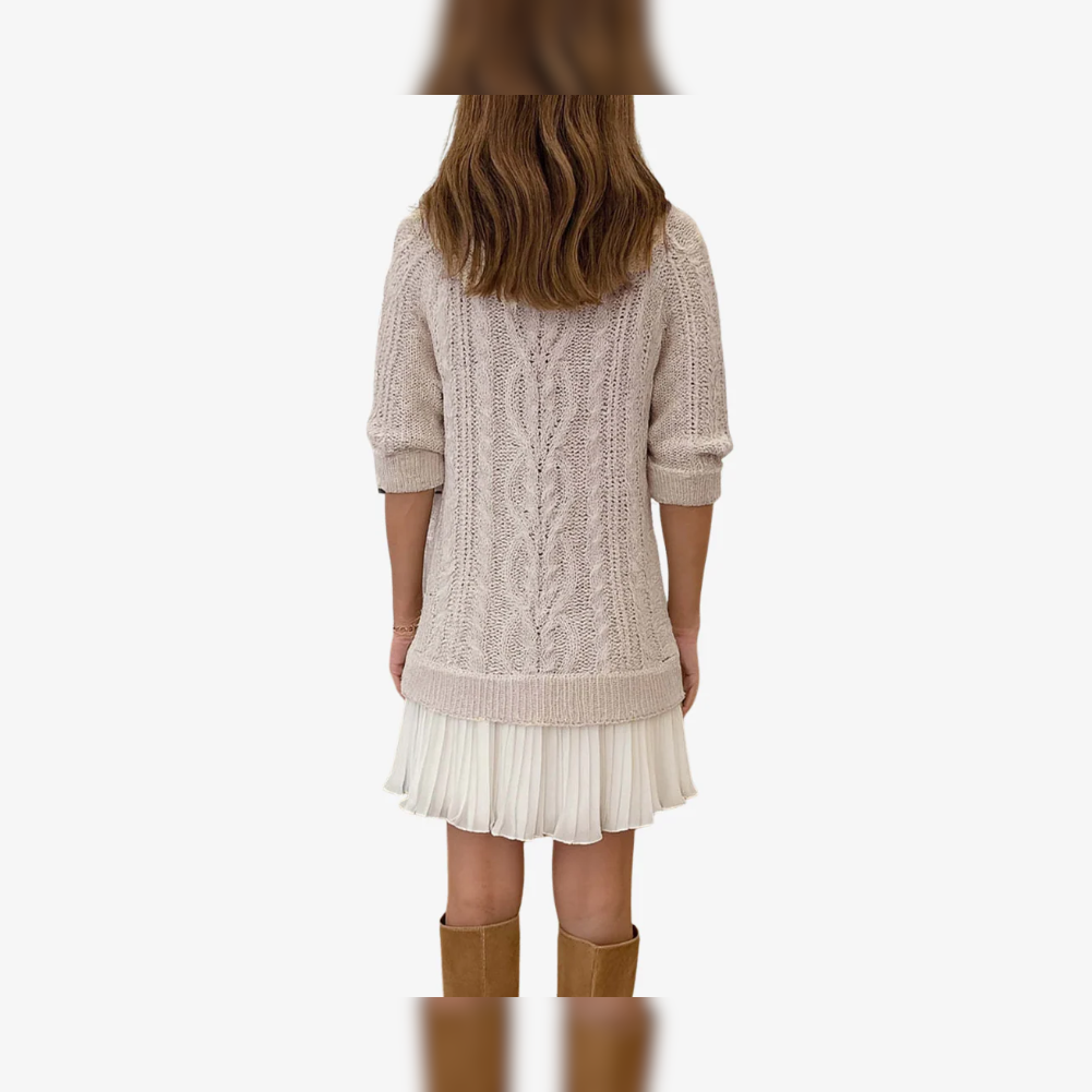 Strikket Kjole med Plissert Skjørt – Elegant Vinterkjole | Clarea Fashion