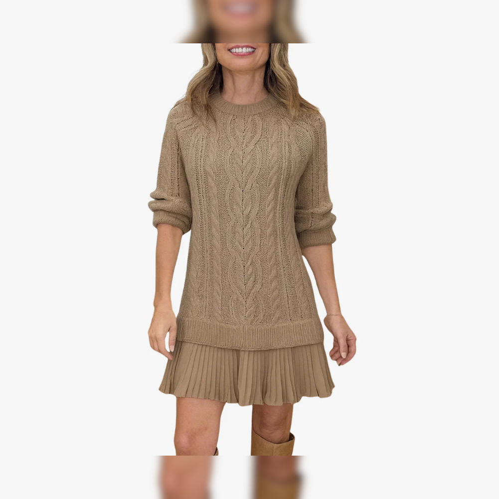 Strikket Kjole med Plissert Skjørt – Elegant Vinterkjole | Clarea Fashion