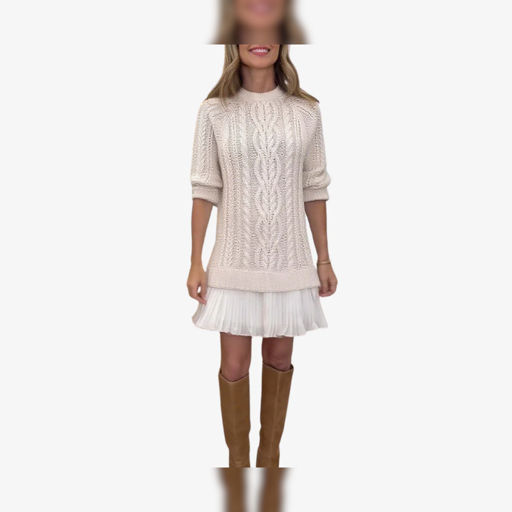 Strikket Kjole med Plissert Skjørt – Elegant Vinterkjole | Clarea Fashion
